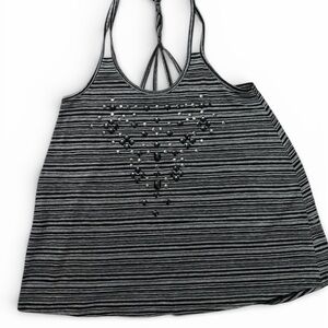 Striped Black and Gray Women's Studded Top